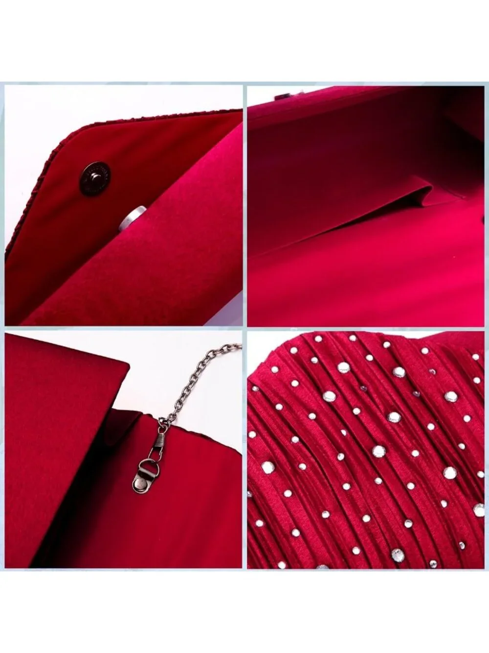 Women's Burgundy Red Rhinestone Clutch Purse For Evening Bag Wedding Handbags